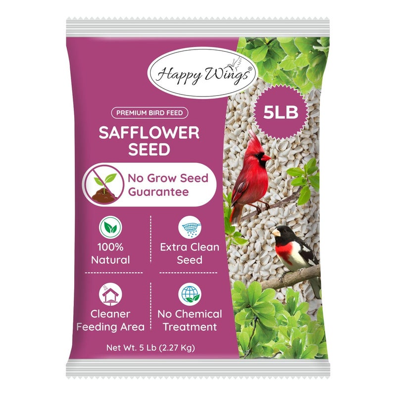 Happy Wings Safflower Seeds Wild Bird Food - 5 Pounds I No Grow Seed I Bird Seed for Wild Birds - Image 1
